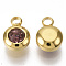 Rhinestone Charms, June Birthstone Charms, with 201 Stainless Steel, Flat Round, Golden, Light Amethyst, 9x6.5x4mm, Hole: 1.8mm