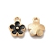 Alloy Enamel Pandants, Lead Free & Cadmium Free, Light Gold, Flower Charm, Black, 10x8x2.5mm, Hole: 1.4mm