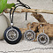 Ethnic Style Alloy & Wood Pendant Necklaces & Dangle Earrings Sets, Flat Round with Flower, Platinum, 55x39mm