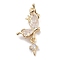 Brass Pave Clear Cubic Zirconia Pendants, Cadmium Free & Nickel Free & Lead Free, Butterfly Wing, Long-Lasting Plated, Real 14K Gold Plated, 29x12.5x6mm, Hole: 1.5mm