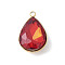 304 Stainless Steel Pendants, Teardrop, with Glass, Faceted, Real 18K Gold Plated, Red, 17.5x11x5.5mm, Hole: 1.6mm