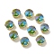 Flat Round Moonlight Effect Sew on Rhinestone, Glass Rhinestone, with Brass Settings, Garments Accessories, Light Gold, Medium Sea Green, 10x7mm, Hole: 1mm