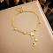 304 Stainless Steel Pave Natural Shell & Crystal Rhinestone Charm Double Layer Anklets for Women, Golden, Star, 8-1/4 inch(210mm)