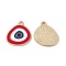 Alloy Pendants, with Enamel, Triangle with Evil Eye Charm, Golden, FireBrick, 18x17x1.5mm, Hole: 1.6mm