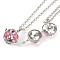 Brass Enamel with Rhinestone Pendant Necklaces, Iron Rolo Chains, Round with Flower Pattern, Platinum, Flamingo, 32.76 inch(832mm)