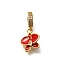 Brass Clear Cubic Zirconia Flower European Dangle Charms, Large Hole Pendants with Enamel, Cadmium Free & Lead Free, Long-Lasting Plated, Rack Plating, Golden, Red, 24.5mm, Hole: 4.5mm