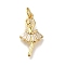 Rack Plating Brass Micro Pave Clear Cubic Zirconia Pendants, Long-Lasting Plated, Lead Free & Cadmium Free, Dancing Girl, with Jump Ring, Real 18K Gold Plated, 21x11.5x3mm, Hole: 3.5mm