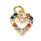 Rack Plating Brass Micro Pave Cubic Zirconia Pendants, Long-Lasting Plated, Lead Free & Cadmium Free, Real 18K Gold Plated, Heart Charms, with Jump Ring, Colorful, 12.5x10.5x3mm, Hole: 3mm