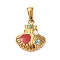 304 Stainless Steel Rhinestone Pendants, Shell Shape, Enamel Style, with Plastic Imitation Pearl Beads, Golden, 20x18x5mm, Hole: 7x3mm