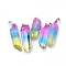 Natural Crystal Pendants, with Brass Findings, Dyed, Mixed Shapes, Platinum, Mixed Color, 30~65x9~15x7~15mm, Hole: 3x6mm