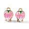 Brass Enamel Charms, Light Gold, Bud Charm, Hot Pink, 13x9mm, Hole: 1.5mm