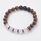 Natural Lava Rock & Wenge Wood Beads & Coconut Stretch Bracelets, with Natural Rose Quartz and Alloy Findings, 2 inch(5~5.2cm)