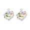 Rack Plating Alloy Enamel Pendants, Rhombus & Flower, with ABS Imitation Pearl, Platinum, 20x17x5.5mm, Hole: 1.8mm