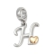 Brass European Dangle Charms, Heart Letter Large Hole Pendants, Platinum & Golden, Letter H, 25.5~30.5mm, Hole: 6mm