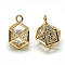 Brass Cubic Zirconia Charms, Cadmium Free & Nickel Free & Lead Free, Polyhedron, Clear, Real 18K Gold Plated, 13x8x10mm, Hole: 1mm