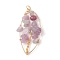 Natural Lepidolite Chip Pendants, Golden Plated Brass Leaf Charms, 35~37x17~19x4.5~6.5mm, Hole: 3.3mm