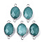 Natural White Jade Links/Connectors, Platinum Tone Brass Edge, Faceted Oval, Dark Cyan, 27.5x14~15x6mm, Hole: 2mm