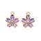 Alloy Enamel Pendants, with Crystal Rhinestone, Sakura Flower, Light Gold, Dark Orchid, 17x14x3mm, Hole: 1.8mm