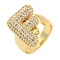 Brass Micro Pave Clear Cubic Zirconia Letter Open Cuff Ring for Women, Real 18K Gold Plated, Letter F, 22x18mm, Inner Diameter: 21mm