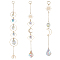 3Pcs 3 Styles Electroplate Glass Window Hanging Suncatchers, Golden Brass Sun with  Moon Pendants Decorations Ornaments, Clear AB, 193~253x28~35mm, 1pc/style