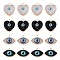 16Pcs 2 Style Druzy Resin Pendants, with Edge Light Gold Plated Iron Loops, Evil Eye & Heart with Evil Eye, Mixed Color, 17~23x19~23x5.5~7.5mm, Hole: 1.8~2mm, 8pcs/style