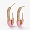Brass Micro Pave Clear Cubic Zirconia Half Hoop Earrings, Stud Earrings, with Enamel, Long-Lasting Plated, Safety Pin, Pink, 24.5x11x3.5mm, Pin: 0.7mm