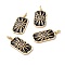 Brass Micro Pave Cubic Zirconia Pendants, with Enamel, Real 18K Gold Plated, Lead Free & Cadmium Free & Nickel Free, Rectangle with Sun, Black, 34.5x18x4mm, Hole: 2x5.5mm
