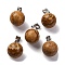 Round Natural Picture Jasper Pendants, with Platinum Tone Brass Findings, 17~19x13~14mm, Hole: 2x7mm