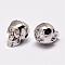 Brass Beads, Micro Pave Grade AAA Cubic Zirconia, Skull, Cadmium Free & Nickel Free & Lead Free, Real Platinum Plated, 12.5x9x10mm, Hole: 2mm