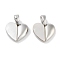 Brass Pave Natural Shell Peach Heart Charms, Platinum, 11x12.5x3mm, Hole: 3.5x2.5mm