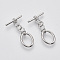 Brass Toggle Clasps, with Jump Rings, Nickel Free, Oval, Platinum, Oval: 19.5x10.5x3.5mm, Hole: 2.5mm, Bar: 20.5x8.5mm, Hole: 2.5mm, Jump Ring: 5x0.8mm.