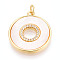 Brass Micro Pave Clear Cubic Zirconia Pendants, with Shell, Flat Round, Cadmium Free & Lead Free, with Jump Ring, Real 18K Gold Plated, 22.5x20x2.5mm, Hole: 3mm