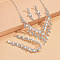 Horse Eye Alloy Crystal Rhinestone & Plastic Pearl Chain Necklaces & Stud Earrings & Bracelets Sets , Silver, 330mm & 180mm & 40x8mm