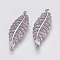 Brass Micro Pave Cubic Zirconia Links, Clear, Leaf, Platinum, 30x9.5x2mm, Hole: 1mm