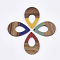 Resin & Walnut Wood Pendants, Teardrop, Mixed Color, 38x25.5x3mm, Hole: 2mm