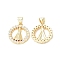 Eco-Friendly Rack Plating Brass Micro Pave Cubic Zirconia Pendants, Long-Lasting Plated, Lead Free & Cadmium Free, Ring with Goddess Charm, Real 18K Gold Plated, 19.5x16x3mm, Hole: 5x3.5mm