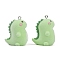 Flocky Resin Pendants, Dinosaur, with Platinum Iron Loop, Pale Green, 33x20.5x26.5mm, Hole: 1.8mm