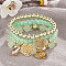 Acrylic & Glass Beaded Stretch Bracelet Sets, Bohemian Style Heart Charm Bracelets for Women, Light Green, 7-1/8 inch(18cm)