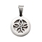 Flat Round with Flower 304 Stainless Steel Pendants, Anti-Tarnish, Stainless Steel Color, 17.5x15x2mm, Hole: 7x3.5mm