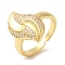 Leaf Brass Micro Pave Clear Cubic Zirconia Open Cuff Rings, for Women, Lead Free & Cadmium Free, Real 18K Gold Plated, 12mm, Adjustable