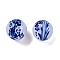 Handmade Lampwork Beads, Round with Flower, Dark Blue, 9x10mm, Hole: 1.6mm