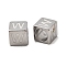 304 Stainless Steel European Beads, Large Hole Beads, Cube with Letter, Letter W, 7x7x7mm, Hole: 5.5mm
