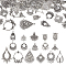 96Pcs 16 Style Tibetan Style Alloy Chandelier Component Links, Teardrop/Fan/Rhombus, Antique Silver, 18.5~47x13.5~31x0.9~3mm, Hole: 1.2~2mm, 6pcs/style