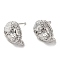 Brass Stud Earring Findings, with Vertical Loop, Lion, Real Platinum Plated, 12x9mm, Hole: 1.2mm, Pin: 0.7mm