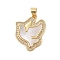 Brass Micro Pave Clear Cubic Zirconia Pendants, Cadmium Free & Lead Free, with Shell, Peace Dove, Real 18K Gold Plated, 23.5x18.5x3mm, Hole: 3.5x3mm
