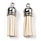 Faux Suede Tassel Pendant Decorations, with CCB Plastic Cord Ends, Platinum, Blanched Almond, 33~35x10mm, Hole: 2.5mm