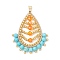 Glass Seed Beaded Leaf Pendants, with Natural Howlite & Brass Linking Rings & 304 Stainless Steel Loop, Faceted, Turquoise, 38.5x32.5x4.5mm, Hole: 3x6.5mm