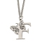 201 Stainless Steel Necklaces, Letter F, 23.74 inch(60.3cm) p: 30x29.5x1.3mm
