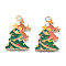 Eco-Friendly Alloy Enamel Pendants, Cadmium Free & Lead Free & Nickel Free, Christmas Reindeer/Stag, Light Gold, Green, 32.5x22x1mm, Hole: 3mm