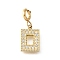 Rectangle 304 Stainless Steel Rhinestone Pendant Decorations, with Spring Ring Clasps, Ion Plating(IP), Real 18K Gold Plated, 17mm